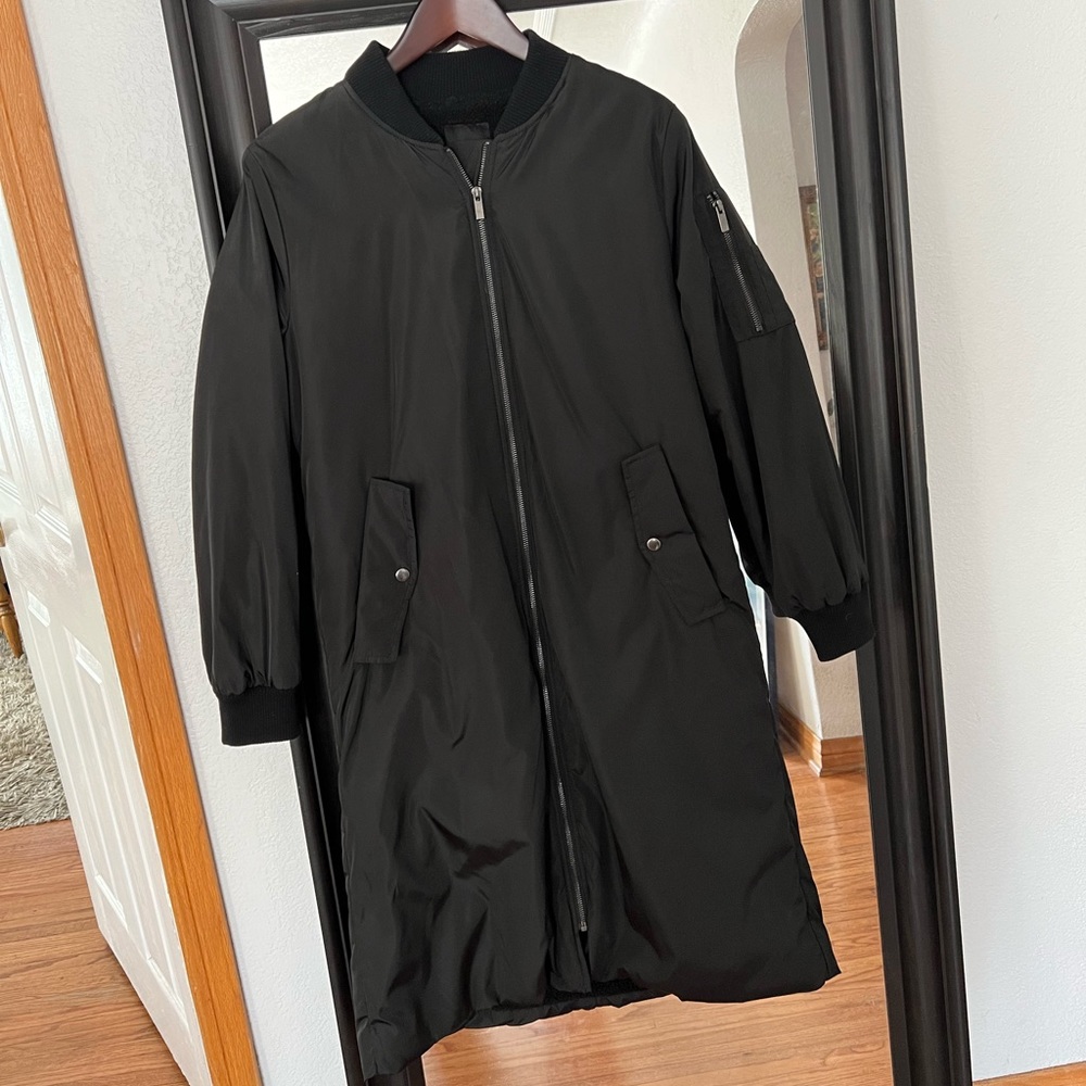 Forever 21 Black Long Bomber Rain Jacket
